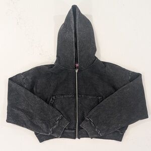 STRIPT Made in LA Cozy Crop Zip Hoodie Women Large Vintage Black Cherry NWT